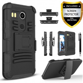 LG Nexus 5X Case, Dual Layers [Combo Holster] Case And Built-In Kickstand Bundled with [Premium Screen Protector] Hybird Shockproof And Circlemalls Stylus Pen (Black)
